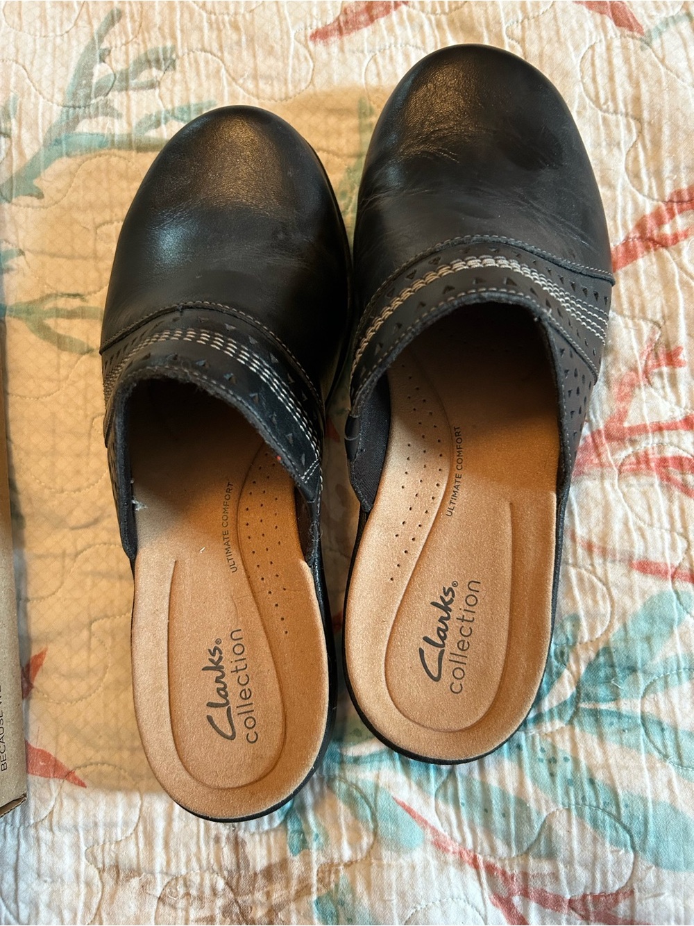 Clarks Black Women's Slip-On Mule with Stitch Detail